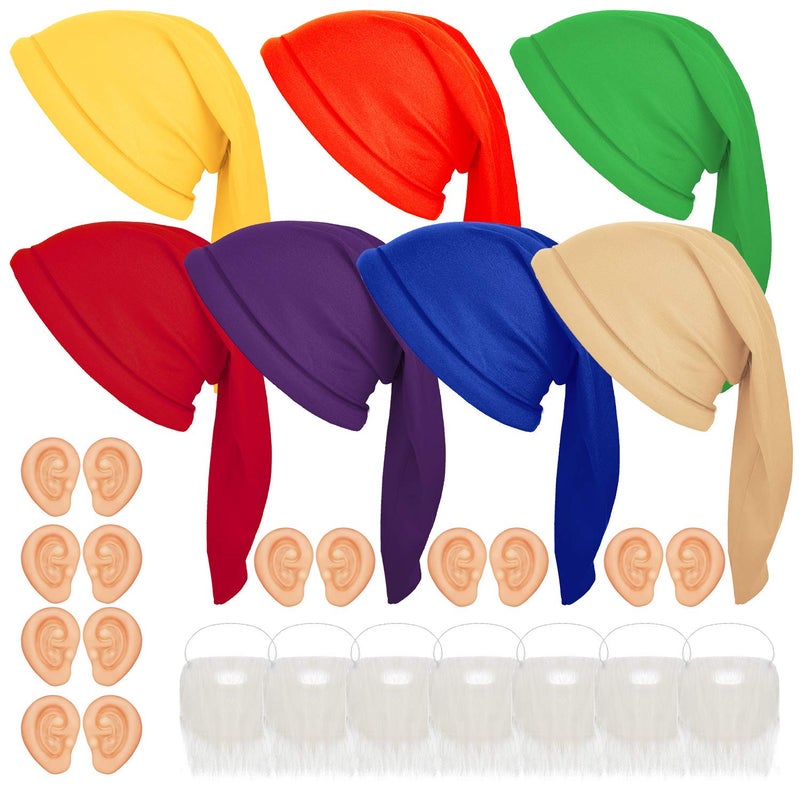 Geyoga 21 Pcs Dwarf Costume Hats with Fake Beard, Fake Ears for Halloween Christmas Fairy Dwarf Gnome Costume Accessory for Adults - Image 1